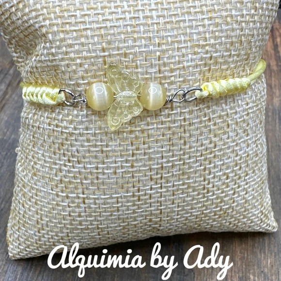 Cat's eye Citrine carved butterfly cotton rope adjustable friendship bracelet - Picture 1 of 5
